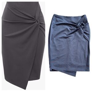 Kate Kasin Twisted Faux Wrap Pencil Skirt DARK GRAY SMALL NWT